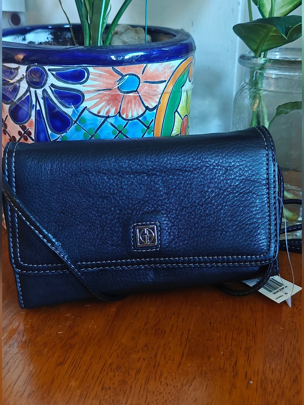 Giani Bernini Black Pebbled Leather Crossbody Wallet